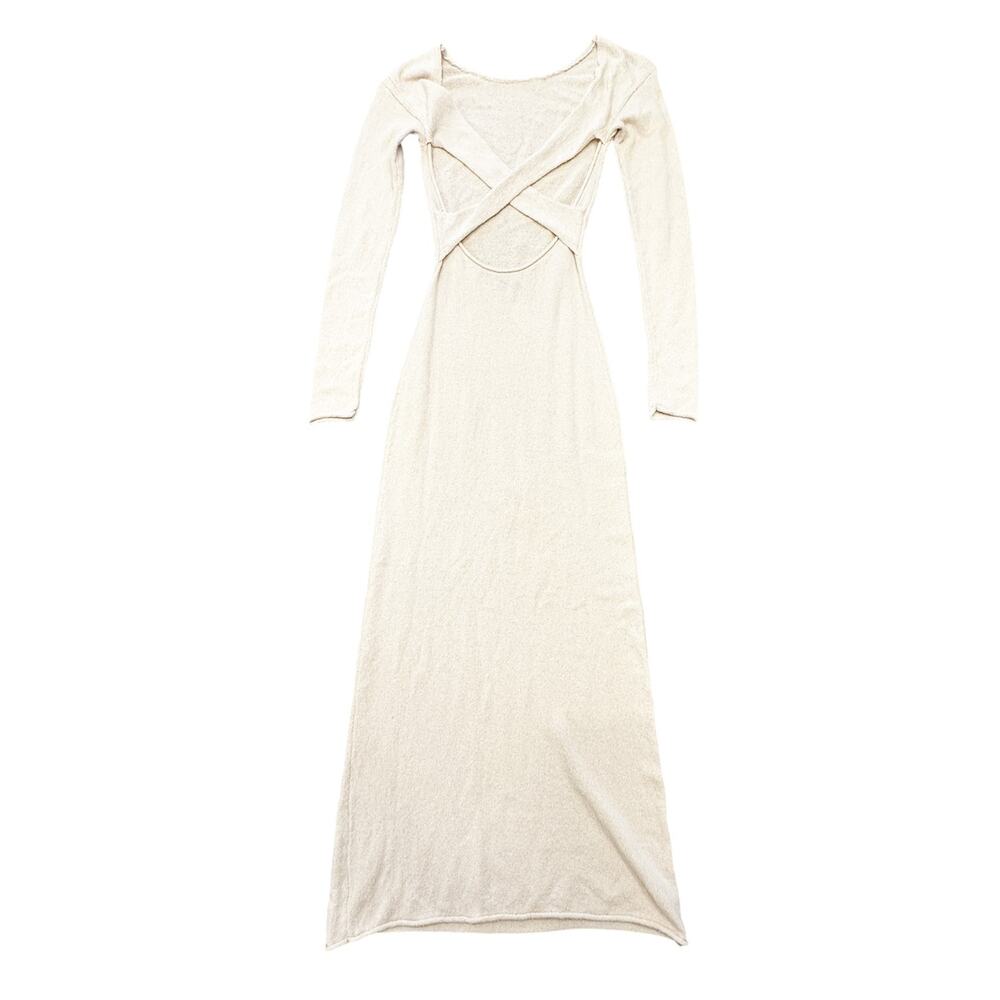 ONIA Sandshell Knit Cross Back Cutout Long Sleeve Maxi Dress Size XS - Picture 5 of 7